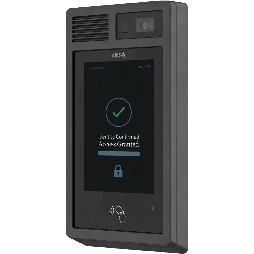 Axis access control terminal showing Identity Confirmed — Access Granted